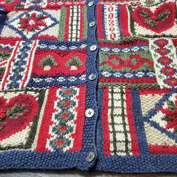 Talbots Petite Hand Knit Heart Grandma Cardigan Sweater Hearts Coat Size Small - Picture 5 of 8